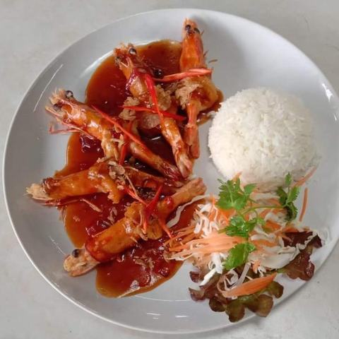 Prawns Tamarind Sauce Served with Rice